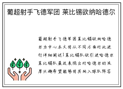 葡超射手飞德军团 莱比锡欲纳哈德尔
